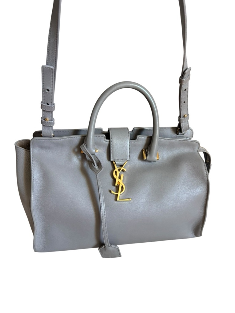 Saint Laurent Grey Leather Satchel with Gold YSL Charm
